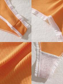 Set de 7 piezas/paquete de bragas tipo tanga con acentos de moño y textura acanalada para mujer, suaves y cómodas, de colores contrastantes, adecuadas para todas las estaciones