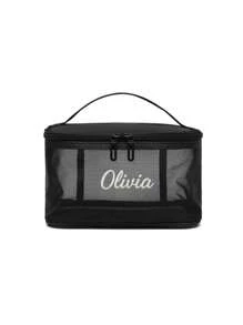 1pc Embroidery Customization Double Layer Mesh Cosmetic Bag With Zipper, Transparent Net Cosmetic Bag With Handles, Multifunctional Makeup Organizer, Lightweight And Breathable Toiletry Storage Bag, Ideal For Daily Use Or Trips,All-Purpose,Large Capacity,Versatile,Multifunction,Colorful,Cute,Adorable,Contracted,Funny,Kawaii,Y2K,Minimalist,Commuting,Business Casual,Basics,Custom,Personalized,Unique,Customized,Ideal Gifts For Him,Ideal Gifts For Her,Her,Family,Friends,Girlfriend,For Anniversaries,For Birthdays,For Holiday/ Vacation,For Outdoors/Outings/Travel/Hiking/Stadium/Sports/Climbing,For Business/Commute/Work/Office,School Supplies,Back To School,School Gift,For Office,For School,For Classroom,For Teacher Gifts,For University,For Colleague,For Dorm Rooms,For Teacher,For Boys And Girls,For Teenagers,Junior High School Students,Middle School Students,High School Senior High School Students,College Students,University Students,Freshman,Sophomore,Underclassmen