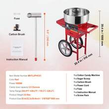 Electric Cotton Candy Machine With Cart, 1000W Commercial Candy Floss Maker With Stainless Steel Bowl, Sugar Scoop And Drawer, Perfect For Home, Kids Birthday, Family Party, Red - US A Type Plug(110-127V) - View 4