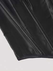 Classic Black Rayon Cropped Bustier Top With Neck Tie