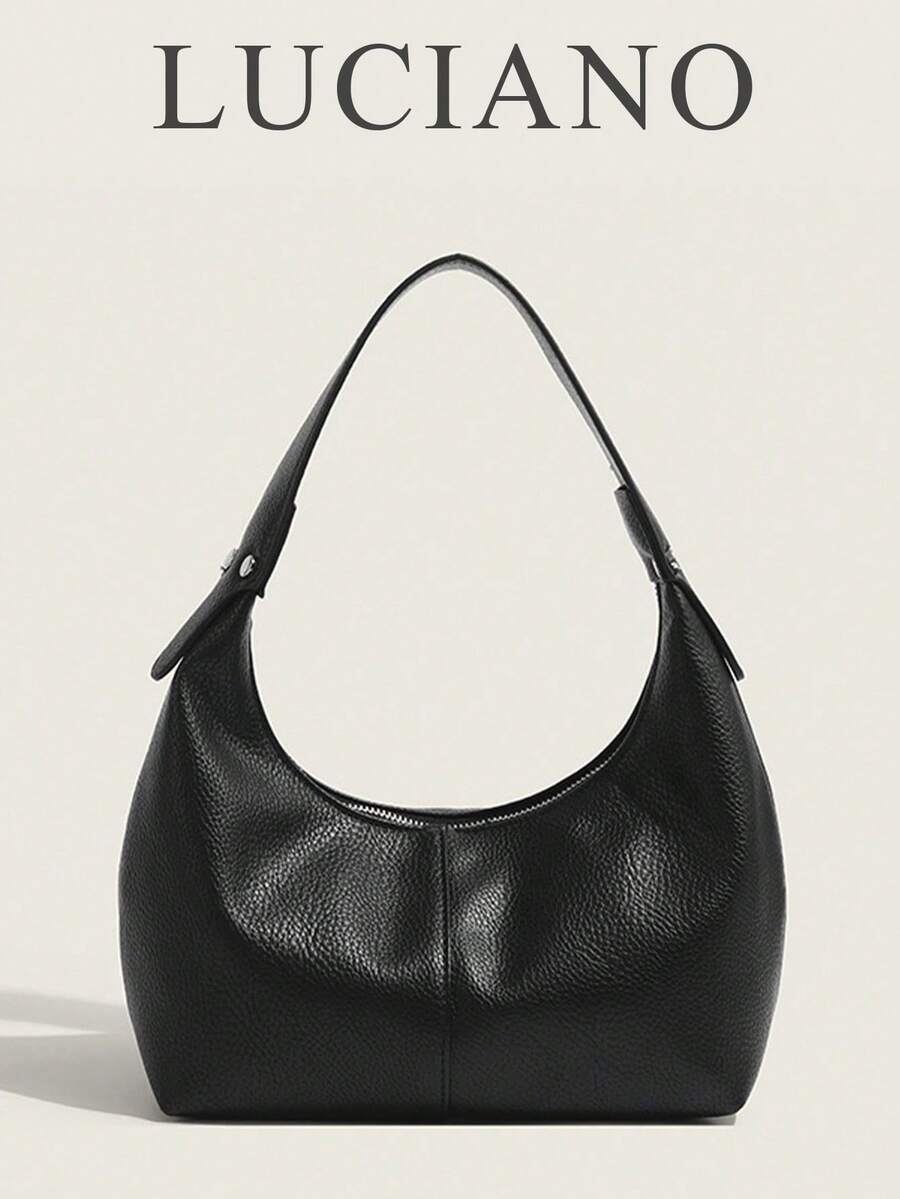 New Fashionable Minimalist Versatile Crescent Bag, Shoulder Bag, Solid Color, French Style Crossbody Bag, Handheld Crescent Bag, Luxury Niche Young Adult Commute, Daily, Travel, Movie, Shopping Black Color, Retro Affluent - Black - View 1