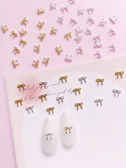 20Pcs Mini Small Alloy Bow Design Art Nail Decoration, Diy, Japanese Style Small-Sized Metal Bowknot, Nail Products, Y2K Minimalist Nail Accessories Nail Supplies Nails Nail Charms Nail Gems