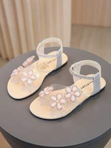 1 paire de sandales plates transparentes décorées de papillons brillants et de strass scintillants, style de fée, très adaptées pour le port estival