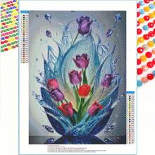 1pc Diamond Painting Kit, 5D DIY Full Round Diamond Painting Set, Flower Watercolor Picture, Rhinestone Embroidery Kit, Unframed, Suitable For Home Decoration, Birthday Gift, Beginner Adults - Multicolor - View 6