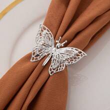 1PC Openwork Double Butterfly Napkin Rings, Gold Silver Napkin Rings, Wedding Table Decorations, Tabletop Decorations,. - Multicolor - View 5