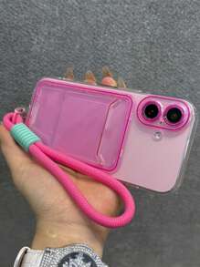 1pc Cute Candy Color Jelly Clear Card Slot Phone Case With Short Lanyard For IPhone 17 Air 16 15 14 13 12 11 Pro Max TPU Back Cover