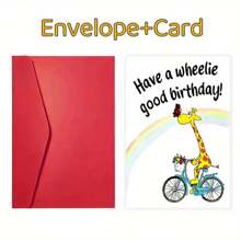 1 cartão de aniversário de girafa com envelope, design "Tenha um bom aniversário em Wheelie" com arco-íris e flores, perfeito para família, amigos, colegas e vizinhos, adequado para qualquer ocasião de aniversário, decoração de girafa