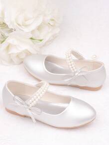 CAIWENNIAO Girls Children Pearl Shoes Soft Sole Princess Shoes Piano Recital Silver Dress Shoes (New Model)