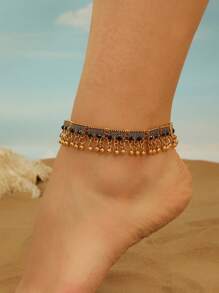 1pc Vintage Elegant Rhinestone Inlaid Anklet With Beaded Tassel, Bohemian Style Jewelry Fit For Women Daily Wear, Festivals, Weddings And Parties/Jewelry Gift