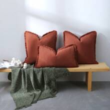 1 Peça Capa de Almofada de Estilo Espinha de Peixe Laranja com Borla, Almofada de Sofá Macia e Confortável, Decoração de Cabeceira, Acessório de Casa, Estilo Fazenda, Design Moderno Minimalista