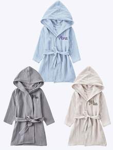 1pc Personalized Soft Breathable Gauze Lightweight Children Hooded Bathrobe | Customized Name | Exclusive Embroidery | Quick Drying After Swimming Or Bathing, Summer Essential For Infants & Toddlers