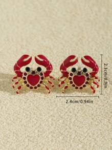 1 par de pendientes con diseño de cangrejo con forma de corazón, pendientes de animal marino 3D, adecuados para el uso en vacaciones y viajes de las mujeres