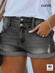 跨境新款欧美潮牌紧身大码两粒扣修身休闲显瘦热裤性感辣妹包臀超短裤 - 淺灰色 - 查看 6