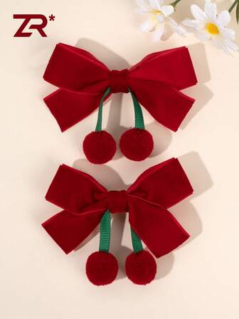 2 件红色可爱蝴蝶结发夹带流苏，甜美可爱蝴蝶结发夹，适合日常佩戴，时尚女孩发饰