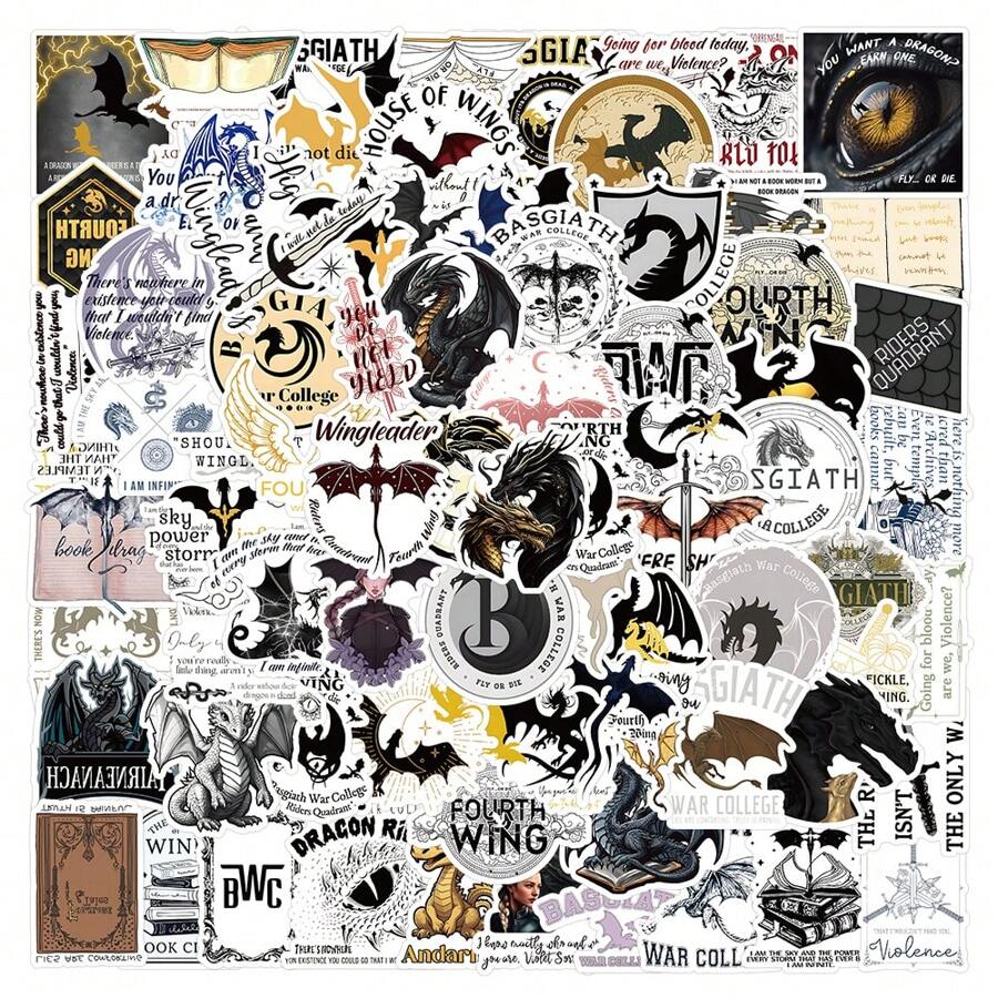 100 PCS Fourth Wing Stickers Waterproof Dragon Rider Stickers For Water Bottle Laptop Ipad Phone Skateboard Luggage Helmet, Large Vinyl Stickers For Adults Teens Dragon Book Lovers, Car Decals,School Supplies,Back To School