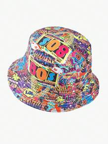 1pc Unisex Fashion Hip Hop 90s 80s Geometric Graffiti Vintage Street Style Reversible Bucket Hat, Versatile For Casual & Commuting