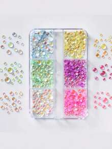 Hạt cườm bong bóng nàng tiên cá nhiều màu, dạng lưới 6/12, ngọc trai dẹt màu Macaron, ngọc trai trang trí móng tay óng ánh, vật liệu làm móng không mùi, trang sức móng tay, đá quý trang trí móng tay. - Nhiều màu - Xem 9