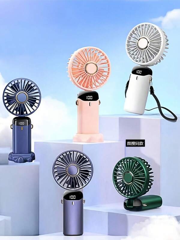 2025 New Handheld Small Fan USB Portable Digital Display SilentOffice DeskStudent On Dormitory Charging Outdoor Fan,1PC Portable Handheld Fan, Battery Operated Fan With LED Display, Handheld/Neck/Desk 3 In 1 Personal Small Fan, 90° Foldable Desk Fan With Base, 5 Speed Lash Fan Makeup Fan For Women