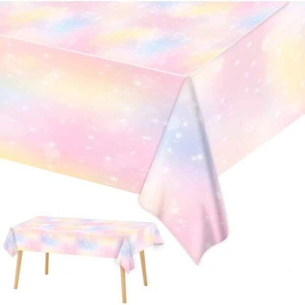 1 Pack Gradient Rainbow Tablecloth Rectangle Pink Plastic Tablecloths Table Covers For Birthday Party Wedding Bridal Shower Decoration Disco Party 54" X 108" Birthday Decorations Wedding Decorations Graduation Season Decorations Mother's Day Graduation
