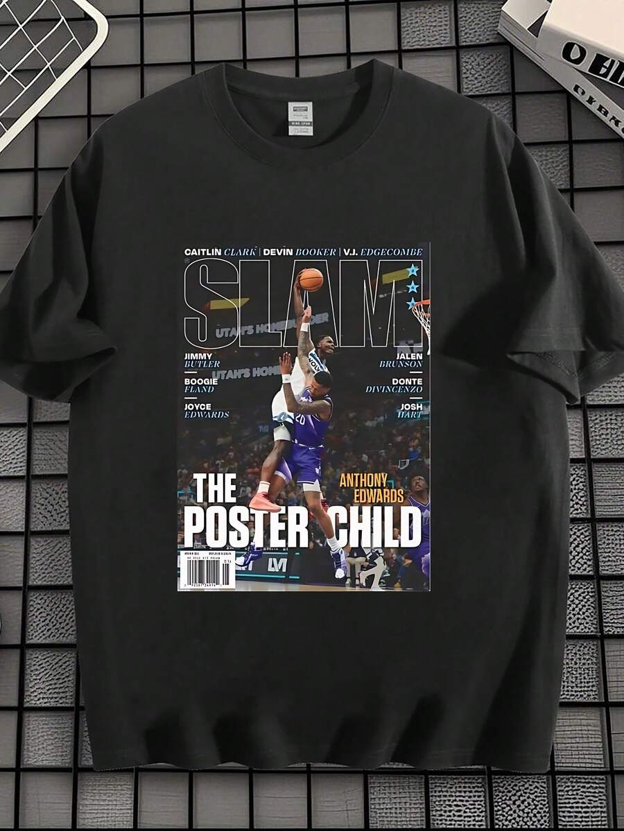 EWH Anthony Edwards Minnesota  Slam Cover Tee Shirt - 黑色 - 查看 1