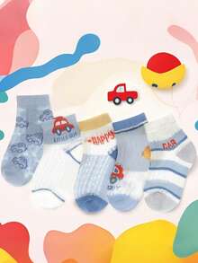 [Hot Selling] 5 Pairs Boys' Thin Mesh Short Socks, Lightweight Summer Socks For Toddlers - Multicolor - View 9