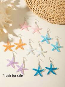 1 Pair/6 Pairs Set Bohemian Sea Star Resin Pendant Women Single Pair Earring & Earring Set, Suitable For Beach Party, Gift (No Card)
