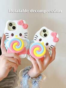 Sanrio Rotating Relief Lollipop KT Cat Silicone Phone Case Compatible With Apple Phones - Multicolor - View 2