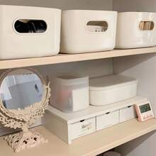 5pcs Small White Rectangular Desktop Storage Boxes - Minimalist Space-Saving Design, Organizes Keys, Cosmetics, Kitchen Items And Drawer Clutter - Home, Bedroom And Office Organization And Shelving Baskets