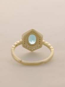 Flyleaf 1 Piece Vintage S925 Sterling Silver 14K Gold Color Geometry Blue Artificial Topaz Open Ring For Women Party Banquet Engagement Fine Jewelry