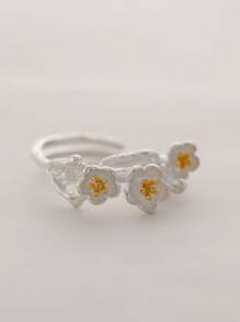 Flyleaf 1 Piece Vintage S925 Sterling Silver Branch Plum Blossom Flower Open Rings For Women Female Retro Daily Wear Naturalism Fine Jewelry