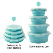 1 Piece / 3 Pieces Set / 4 Pieces Set Round Foldable Silicone Lunch Box / Storage Box With PP Cover, Blue Portable Round Bento Box, Round Kitchen Storage Box / Storage Box, Portable Food Storage Container, Refrigerator Storage Container, Dishwasher Washable, Microwave-Safe, Stackable Design For Easy Storage And Carrying, Suitable For Salads, Camping, Travel, Family, School, Etc.