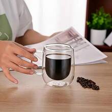 4-Piece Set 350ml/11.84oz, With Lid And Spoon, Double Layered Coffee Cup With Handle, Transparent Glass Coffee Cup, Suitable For Iced Coffee, Teacups, Latte Drinks, Heat-Resistant Glass Cup, Suitable As Male Gift, Female Gift, Birthday Gift - 透明 - 查看 9