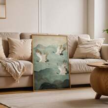 1 pezzo cartellone da parete con stampa su tela di gru volante in stile zen giapponese, senza cornice, arte astratta minimalista giapponese di wabi sabi vintage, per appartamento, soggiorno, camera da letto, decorazione moderna per la casa