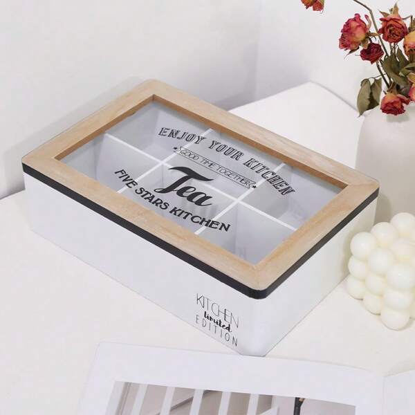 Wooden Tea Box, Tea Bag Storage Bag, Wooden Tea Bag Storage, Tea Box Organizer, Rural Style Tea Bag Rack, Tea Bag Storage Bag, Coffee Tea Candy Bag (White)