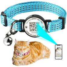 Catpro 1Pc Smart ID Cat Collar, With Pet ID Tag Anti-Lost Feature, Equipped With Bell And Reflective Design, Adjustable Collar (Note: NO GPS, No Need To Download App, Scan QR Code With Camera To Access Pet Profile)