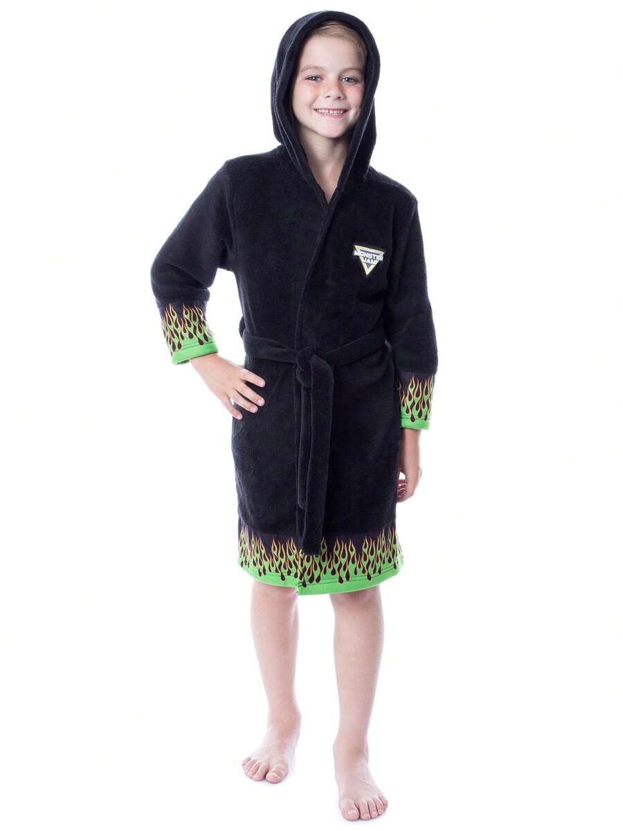 Monster Jam Toy Trucks Boys' Graphic Fleece Plush Hooded Robe Bathrobe - 黑色 - 查看 1