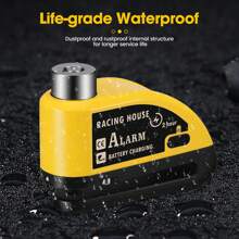 Gelbe Alarm Disc Lock Wiederaufladbare Motorrad Scheibenbremse Lock Alarm 110dB mit 1.5m Erinnerungskabel Verstärktes wasserdichtes High Security Scheibenbremsschloss für Motorrad, Fahrrad, Roller, E-Bike