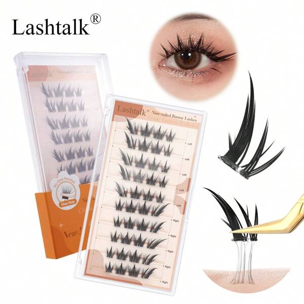 Lashtalk 1 boîte Lashtalk Cils à neuf queues de Lapin, au style renard volant, auto-adhésifs. Faux cils DIY sans colle ni démaquillant, réutilisables pré-collés, 40 ensembles mélangés de 7 à 16 mm