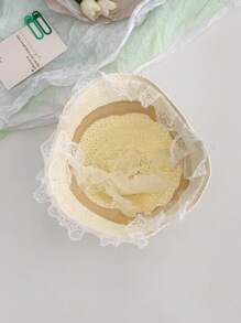 1pc French Lace Brim Straw Hat, Elegant Solid Color Hollow Woven Sun Hat With Lace Ribbons, For Beach, Outdoor, Picnic, Summer