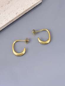 1 对时尚简约手工耳环，不锈钢耳环，金色耳环，适合女士