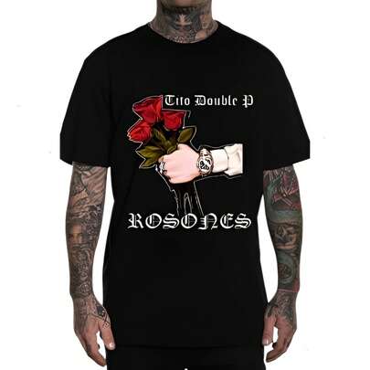 Playera Juvenil Moda Con Estilo Con Diseño DE ROSAS TITO DOUBLE P, Prenda Fresca Confeccionada En Talleres De Alta Costura Para Uso DIario Catalogo Primavera Verano.  Animal  Letras  Dibujos animados  Casual-Básico  Poliéster  En Textura    Playera Juvenil    Primavera Verano