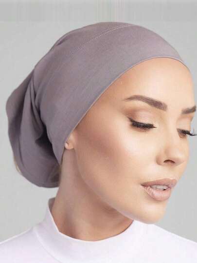 1 件纯色莫代尔宽边帽，弹力圆筒帽，护发头巾帽