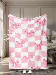 1 Stück Mädchen rosa Schleife bedruckter Flanell Schal Decke, Muttertagsgeschenk, leichte Frühling/Herbst Wurfdecke, Büro Nickerchen Decke, Klimaanlage Decke, Heimdekoration, weich & flauschige Lässig Decke, non-shedding & verblassungsresistent, verschiedene Größen erhältlich
