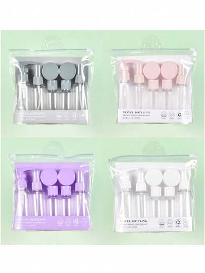 Zestaw butelek podróżnych (1 szt./7 szt.), butelki wielokrotnego użytku, zawiera kosmetyczkę, puste pojemniki na płyny, szczelne butelki z dozownikiem do płynów, kosmetyczka podróżna, słoik na krem, niezbędne akcesoria podróżne, akcesoria podróżne do samolotu, zestaw butelek podróżnych, szczelne przenośne pojemniki na kosmetyki, przezroczyste pojemniki na kosmetyki z polipropylenu (PP) w rozmiarze lotniczym na balsam, szampon, krem, mydło, z torbą podróżną, butelka ze spryskiwaczem, prezent świąteczny, prezent dla niej, niezbędne akcesoria podróżne