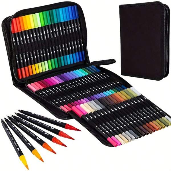 60-Piece Double-Ended Marker Pens, Watercolor Brush Pens Art Set, Graffiti Pens, Christmas, Halloween, Easter Gift Back To School