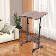 Adjustable Height Standing Desk, Portable Laptop Desk, Rolling Computer Stand With Adjustable Height - 棕色 - 查看 4