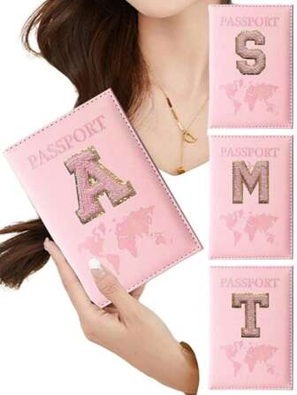 1pc A-Z Letter Passport Cover Case, PU Leather Travel Passport Holder With Map Pattern, Pink Passport Folder, Passport Wallet For Business Trip Graduation