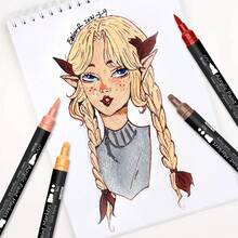 24 色亚克力马克笔，马克笔套装，防水、耐用、防褪色，非常适合艺术家绘画、插图、手工艺术、学校返校季节涂色书籍和其他 DIY 项目，适用于纸张、织物、木材、岩石、塑料、玻璃、陶瓷、南瓜等，适合学生和成人的丙烯酸涂料马克笔，感恩节、万圣节、圣诞节礼物 - 彩色 - 查看 8