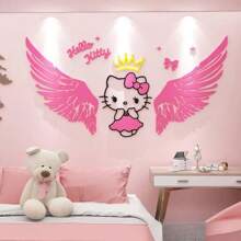 Sanrio 1PC Sanrio 3D Acrylic Wall Decal - Pink 3D Hello Kitty, Big Ear Dog Bedroom Decor, Anime Theme Wall Sticker For Room, Living Room, Bedroom Or Living Space, Cute Cartoon Design With Heart Shaped Embellishment, Hello Kitty Room Decor