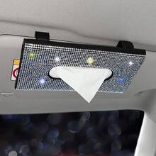 1pc Car Rhinestone Tissue Box, Car Sun Visor Tissue Box, Sparkling Crystal Tissue Holder, PU Leather Artificial Crystal Tissue Box - one-size - View 6